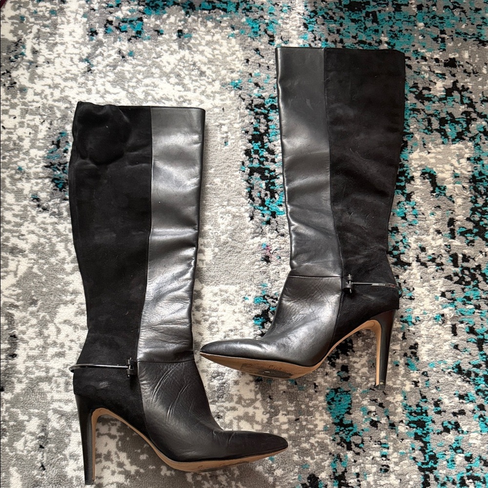 Sam Edelman Black Two-Tone Over-the-Knee Leather & Suede Boots